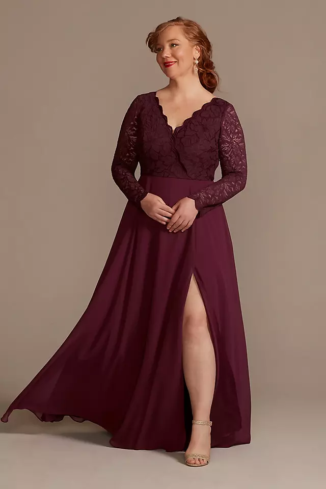 Lace Chiffon Long-Sleeve Long Bridesmaid Dress Image 5