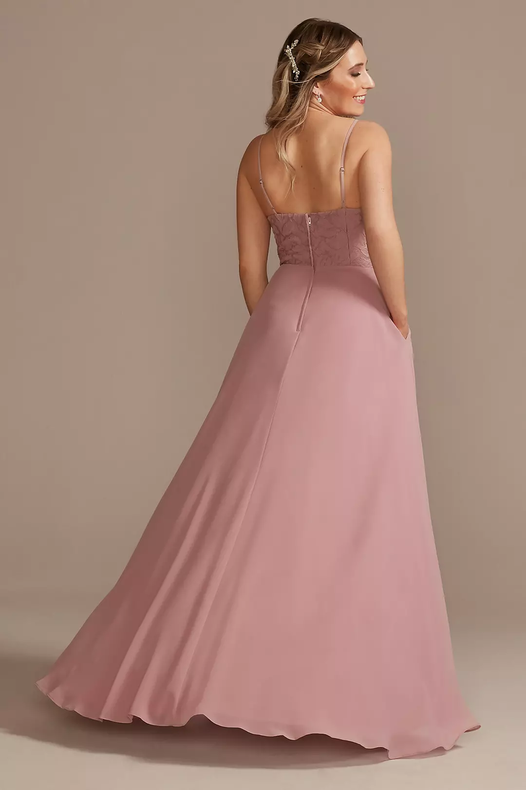Lace Chiffon High-Low Bridesmaid Dress Image 3