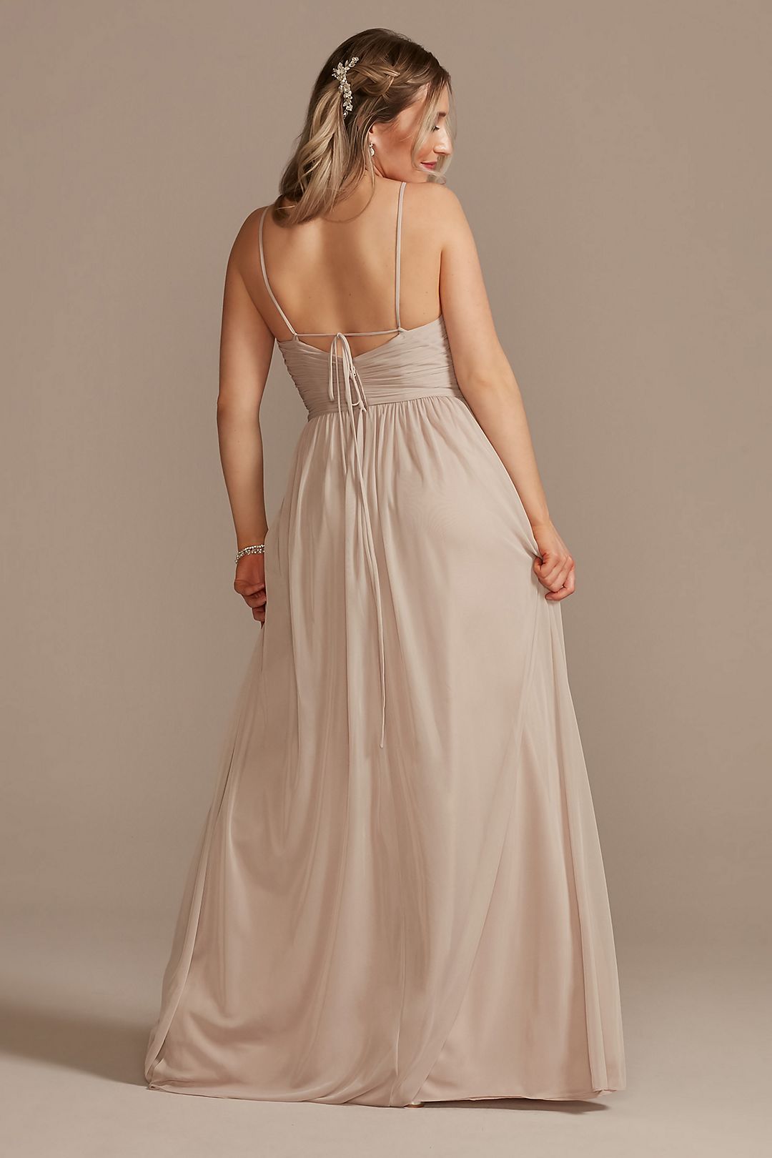 Long Mesh Bridesmaid Dress with Lace-Up Back Image 3