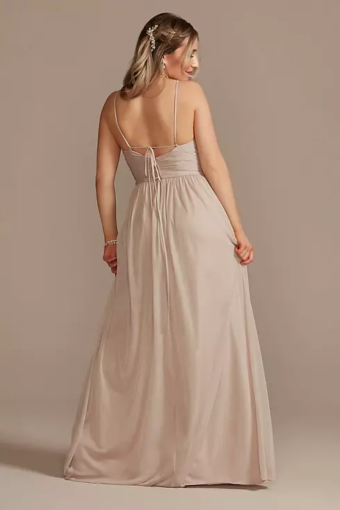 Long Mesh Bridesmaid Dress with Lace-Up Back Image 4