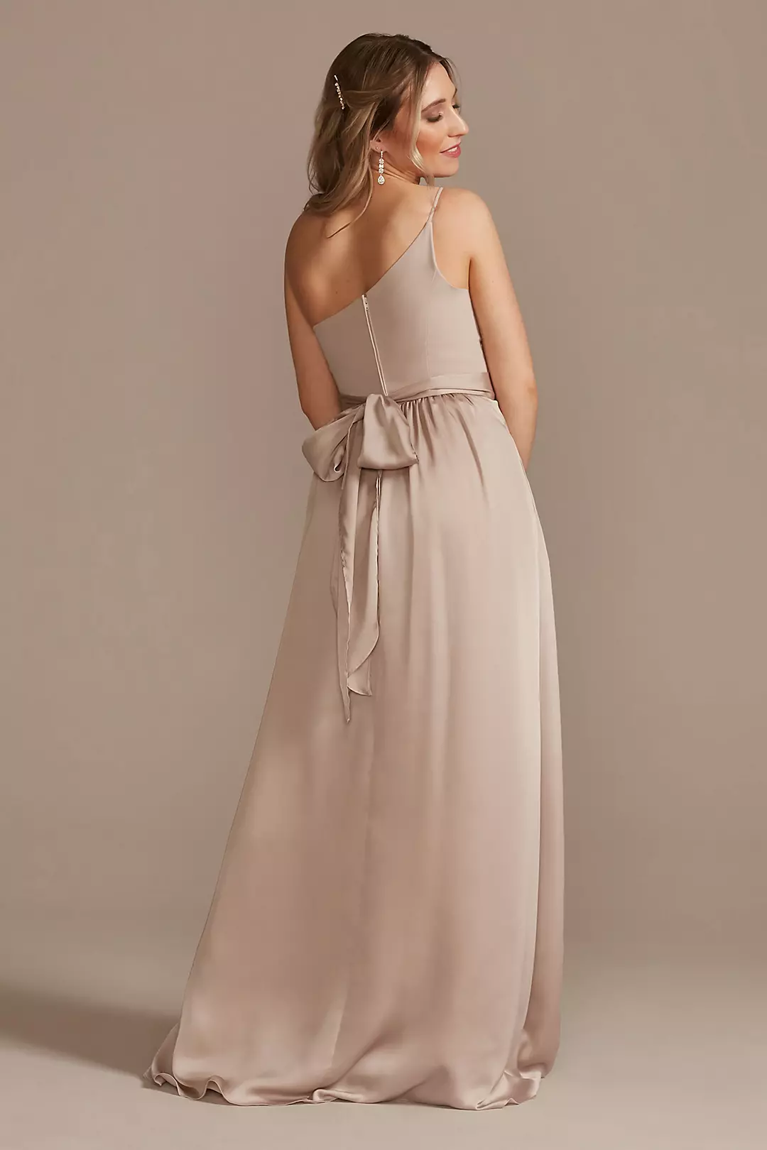 One-Shoulder Long Crepe Charmeuse Bridesmaid Dress Image 3