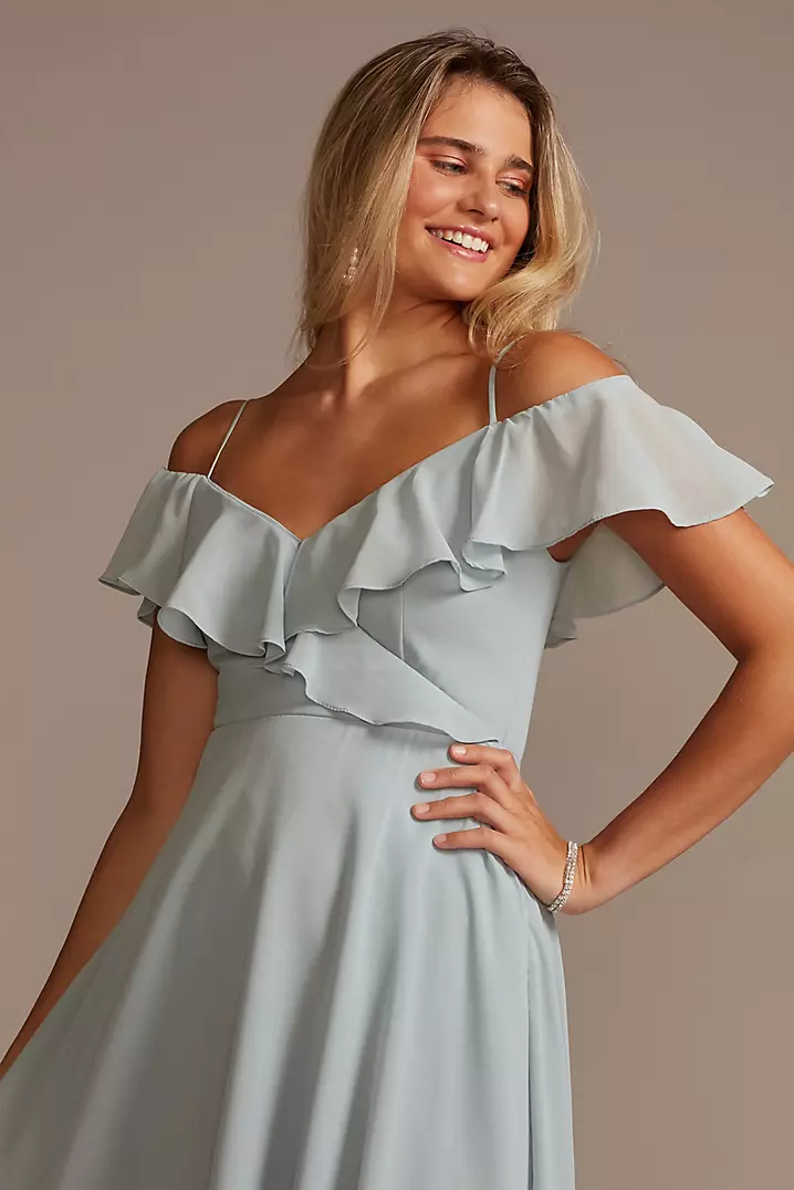 Chiffon Off-the-Shoulder Midi Bridesmaid Dress | David's Bridal Chiffon Off-the-Shoulder Midi Bridesmaid Dress | David's Bridal