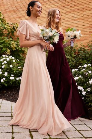 Velvet Cowl Neck Spaghetti Strap Bridesmaid Dress | David's Bridal