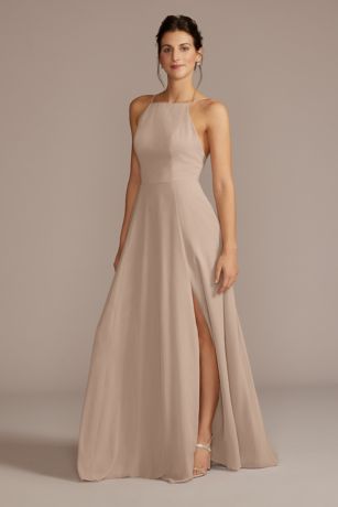 Celebrate DB Studio Chiffon High-Neck A-Line Dress in Desert Coral | Size: 24 | David's Bridal Chiffon High-Neck A-Line Bridesmaid Dress | David's Bridal