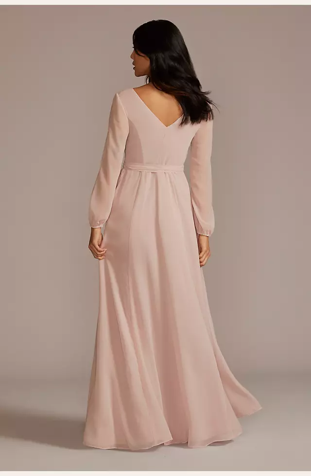 Long Sleeve Chiffon Dress with Slit Image 3