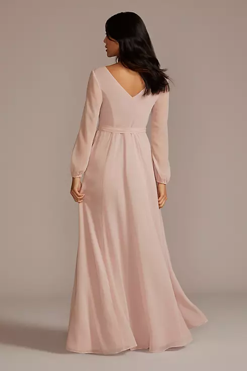 Long Sleeve Chiffon Bridesmaid Dress with Slit Image 3