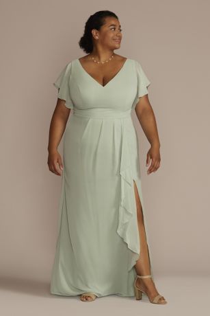 Flutter Sleeve Bridesmaid Dress with Cascade David's Bridal