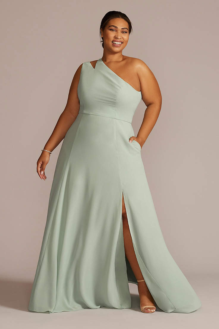 MEET One Shoulder Ruched Chiffon Bridesmaid Dress Long Wedding Party Evening Gown