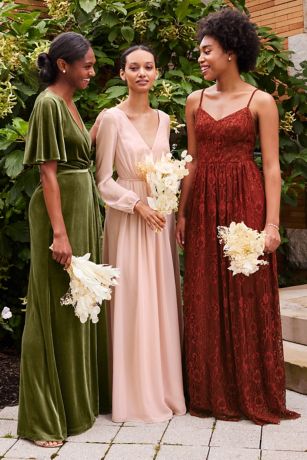 Stretch Velvet Flutter Sleeve Bridesmaid Dress | David's Bridal