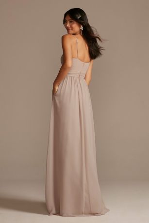 Spaghetti Straps Chiffon Dresses with Ruffle Grape