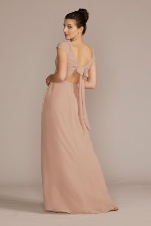 Cap Sleeves Keyhole Back Chiffon Wedding Bridesmaid Evening Dress