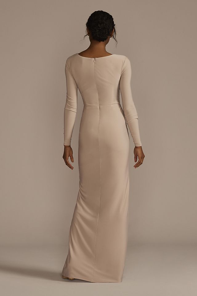 Long Sleeve Ruched Jersey Sheath Bridesmaid Dress Image 2