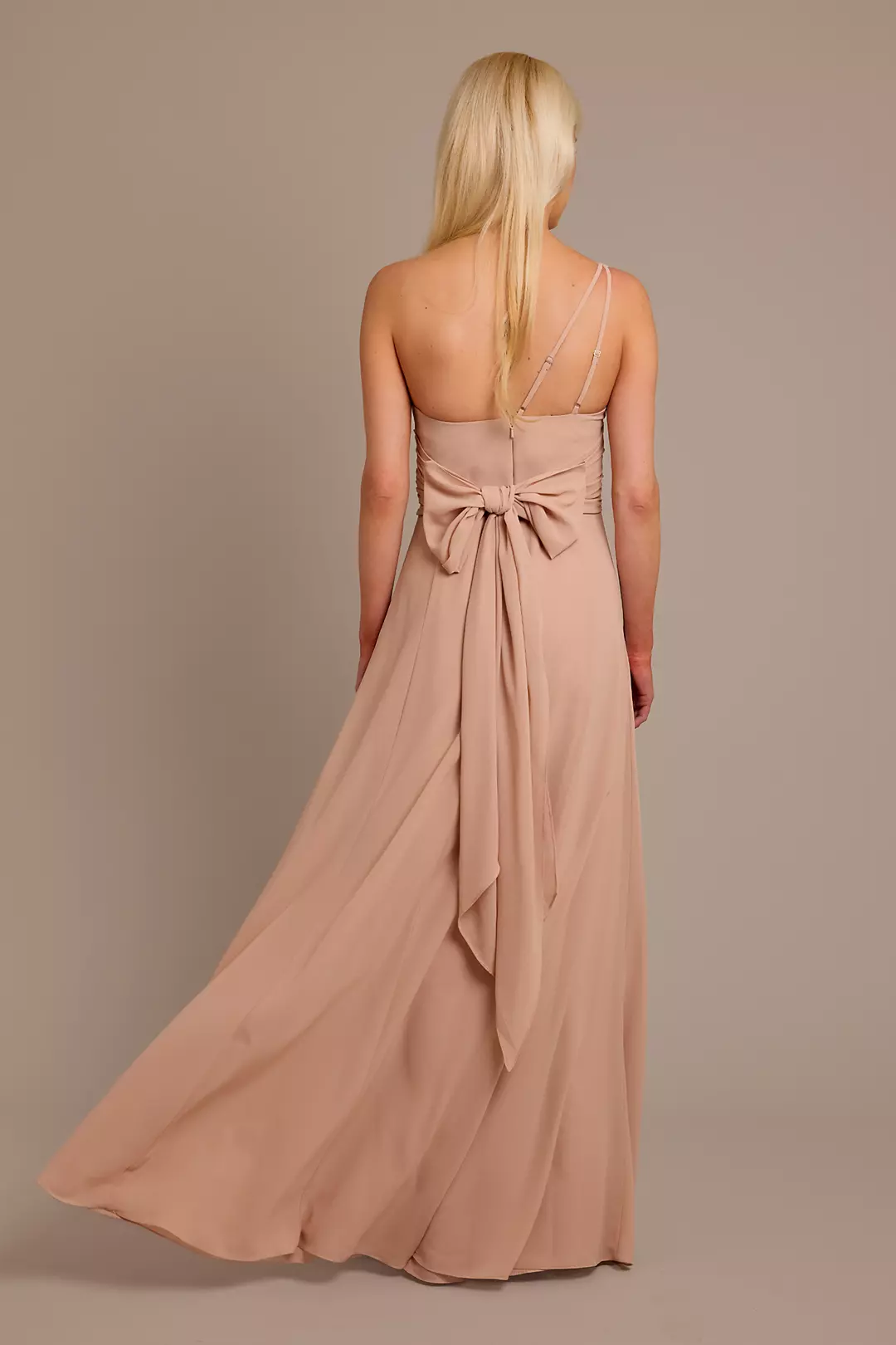 Chiffon One-Shoulder Dress with Tie Image 2