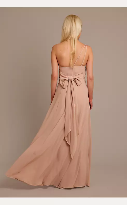 Chiffon One-Shoulder Bridesmaid Dress with Tie Image 2