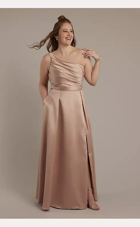 Satin One-Shoulder A-Line Pleated Bridesmaid Dress Image 5