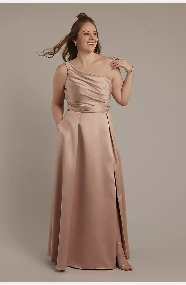 Satin One-Shoulder A-Line Pleated Dress Image 5