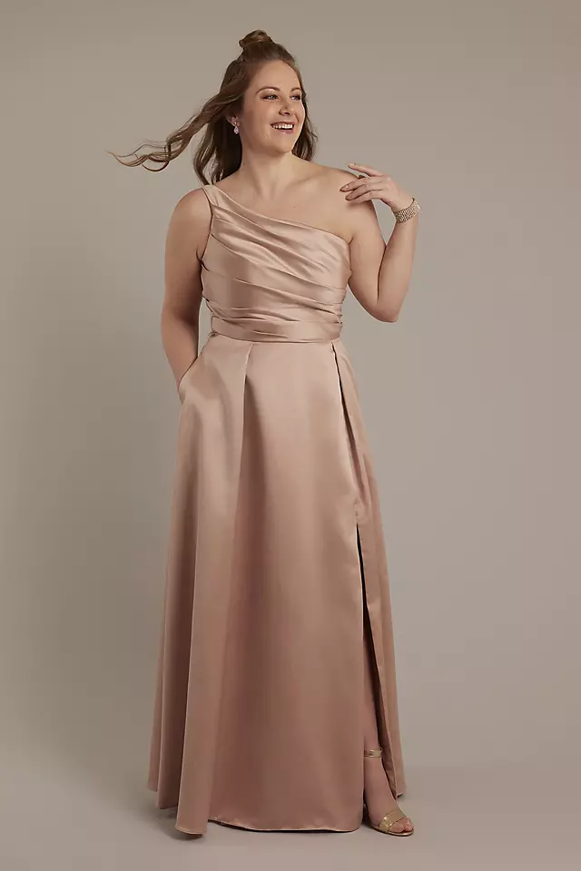 Satin One-Shoulder A-Line Pleated Bridesmaid Dress Image 5