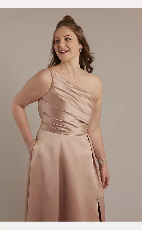 Satin One-Shoulder A-Line Pleated Bridesmaid Dress Image 7
