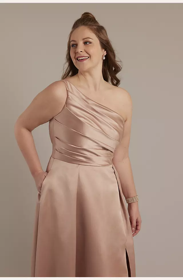 Satin One-Shoulder A-Line Pleated Dress Image 7