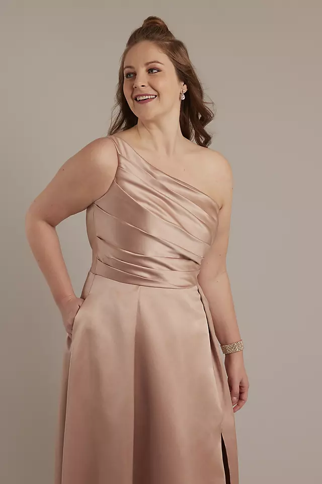 Satin One-Shoulder A-Line Pleated Bridesmaid Dress Image 7