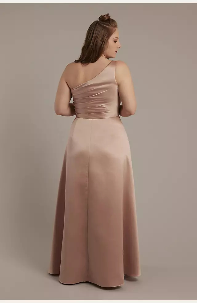 Satin One-Shoulder A-Line Pleated Bridesmaid Dress Image 6