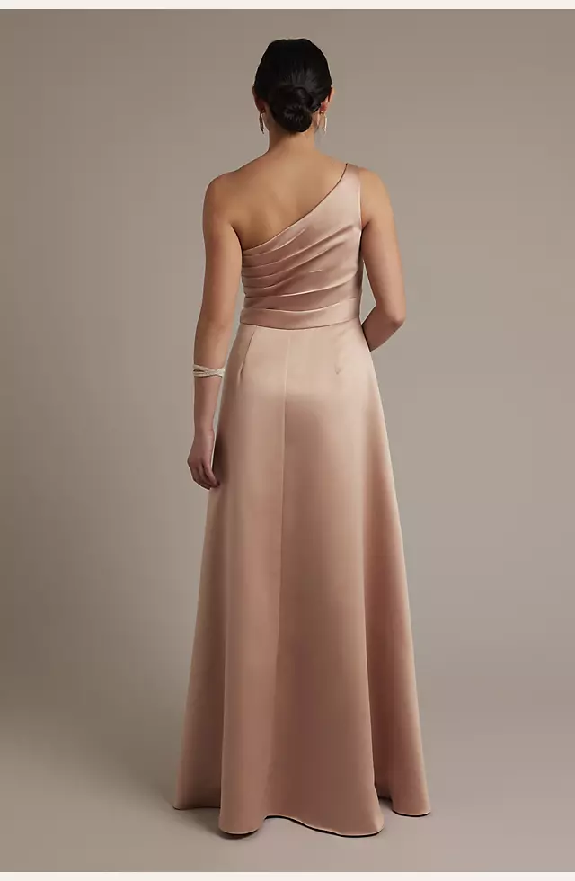 Satin One-Shoulder A-Line Pleated Bridesmaid Dress Image 2