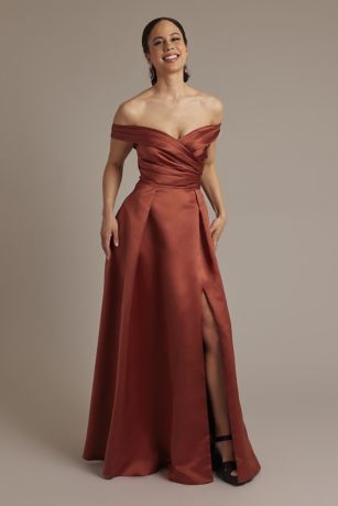 Satin Off-the-Shoulder Ball Gown Dress Image