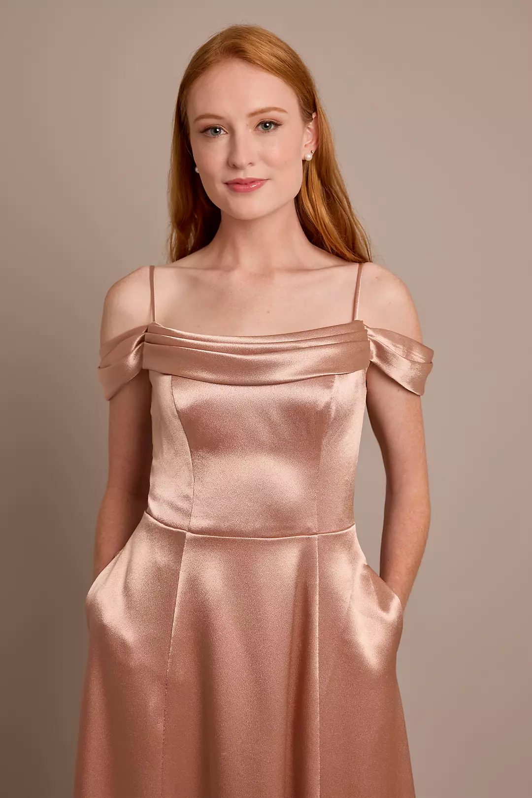 Luxe Charmeuse Off-the-Shoulder Bridesmaid Dress Image 3