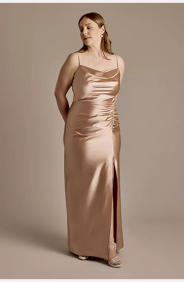 Sculpting Satin Cowl Neck Ruched Dress Image 4