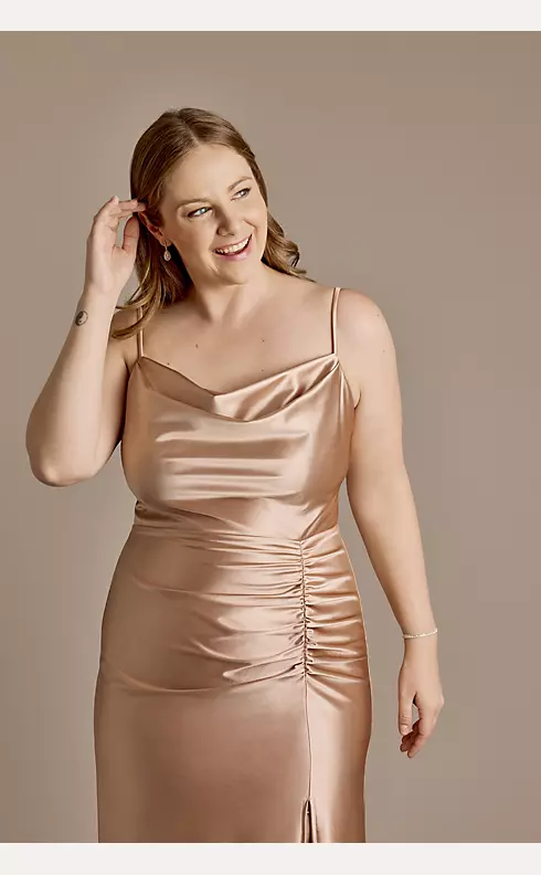 Sculpting Satin Cowl Neck Ruched Dress Image 6