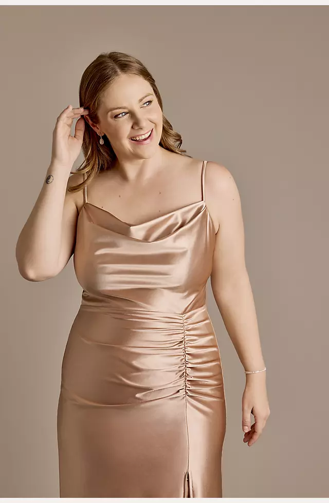 Sculpting Satin Cowl Neck Ruched Dress Image 6