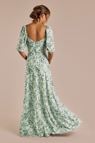 ワンピース Flower Printed Sleeves Dress Womens Spring Floral Print Chiffon Dress O Neck, Bow, Slim Fit