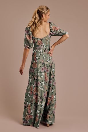 knee length dresses for ladies Chestnut Floral Short Sleeve Midi Dress main image 0
