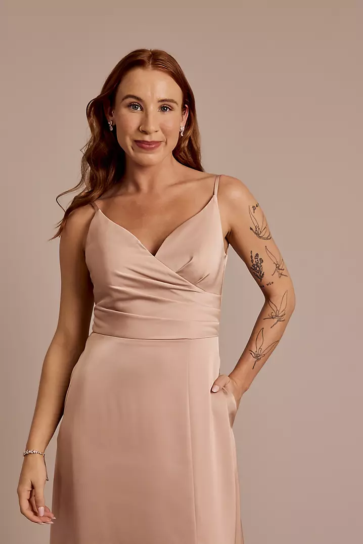 a line spaghetti strap satin dress Spaghetti Strap Satin A-Line Midi Wedding Guest Dress main image 0
