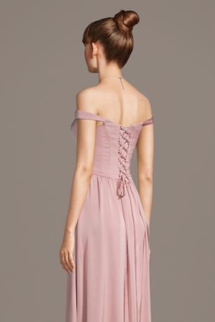 basque waist cocktail dress LaDivine CD0236 Lace Corset Basque Waist Dress