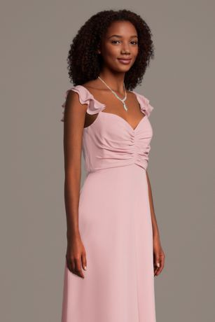 Chiffon Ruffle Sleeve Ruched A-Line Dress
