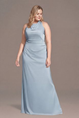 Picture of Matte Satin High Neck Low Back Sheath Dress