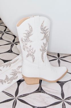 closeup of sparkly cowboy boots