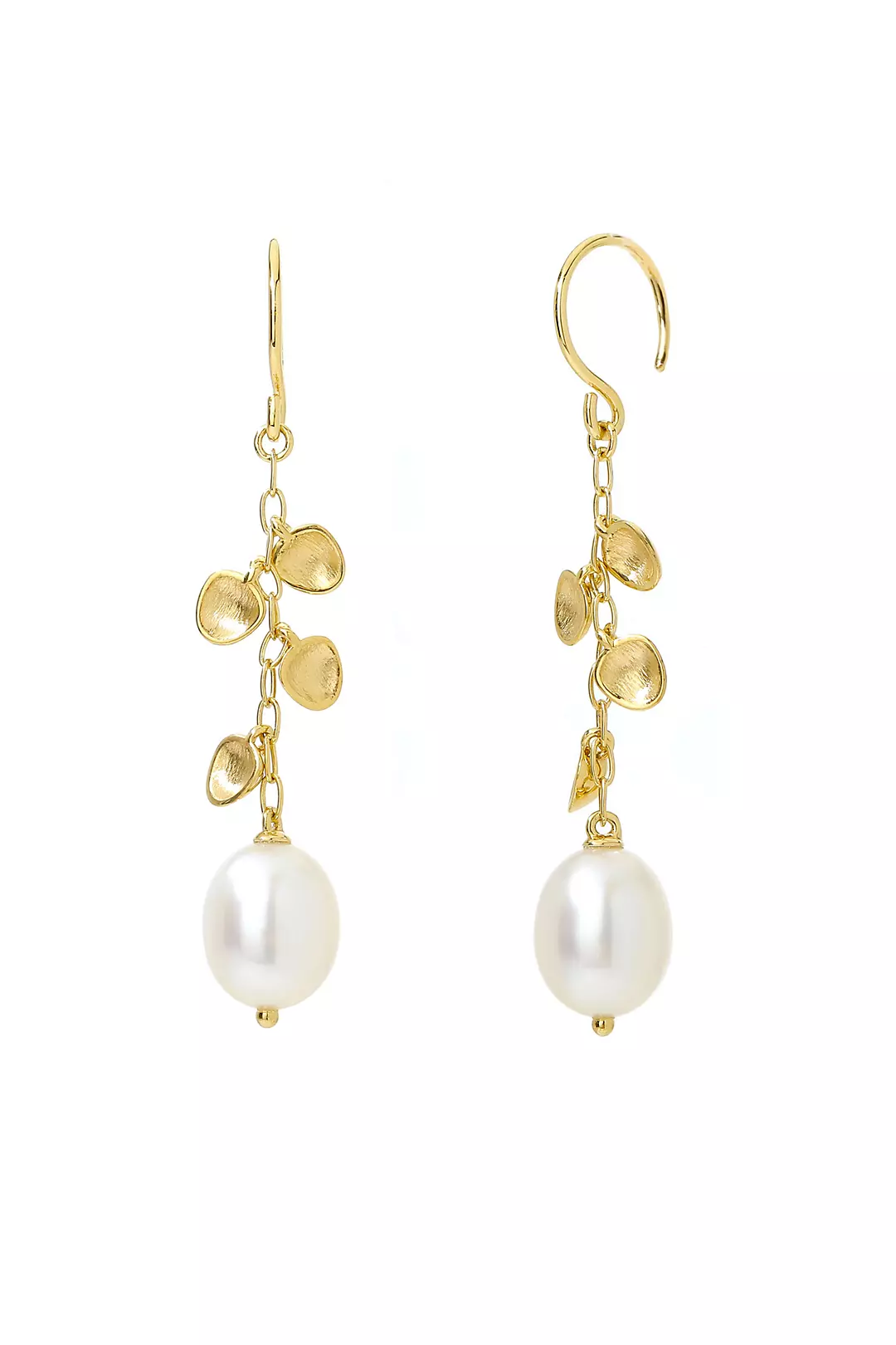 18k Gold and Freshwater Pearl Dangle Earrings Image 1