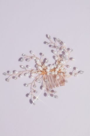 Pearl and Crystal Wire Branch Gilded Comb