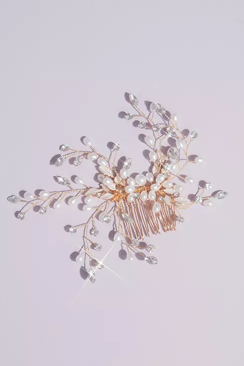 Pearl and Crystal Wire Branch Gilded Comb Image 1