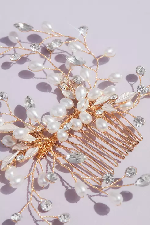 Pearl and Crystal Wire Branch Gilded Comb Image 2