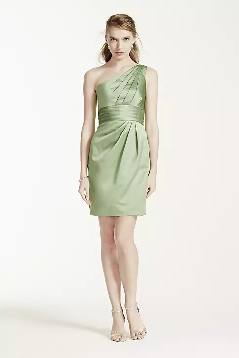 One Shoulder Satin Dress with Pleated Bodice Image 2