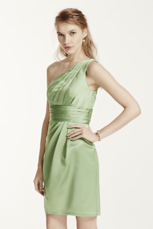 One Shoulder Satin Dress with Pleated Bodice | David's Bridal