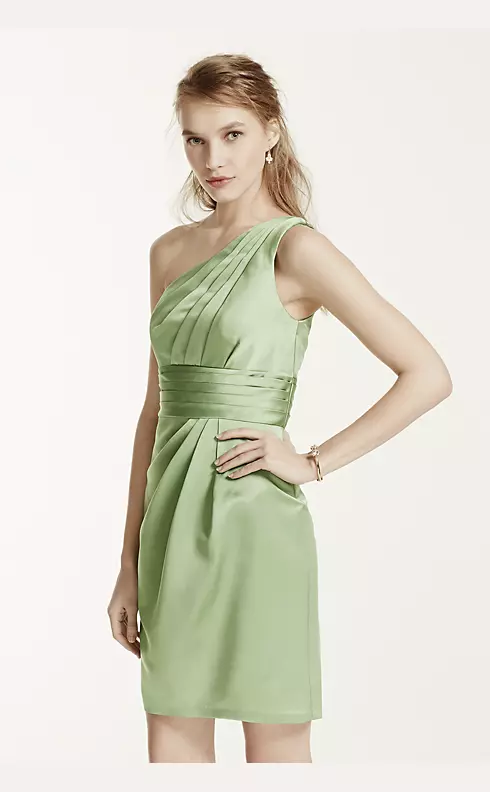 One Shoulder Satin Dress with Pleated Bodice Image 5