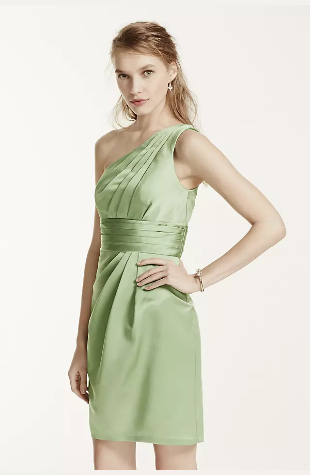One Shoulder Satin Dress with Pleated Bodice Image 5