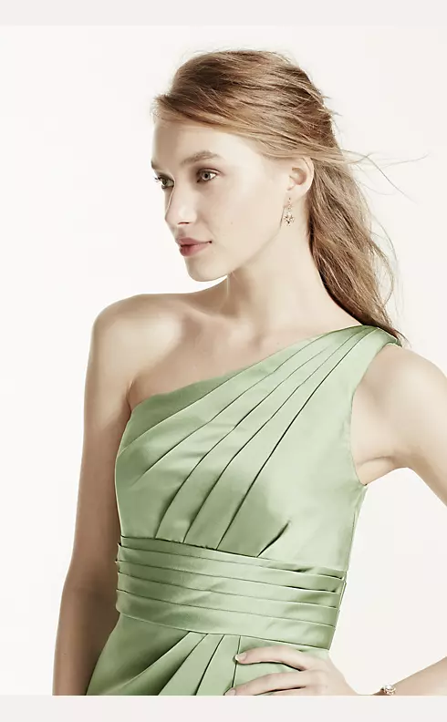 One Shoulder Satin Dress with Pleated Bodice Image 6