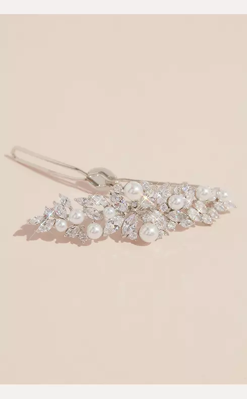 Leafy Cubic Zirconia and Pearl Hair Pin Image 1