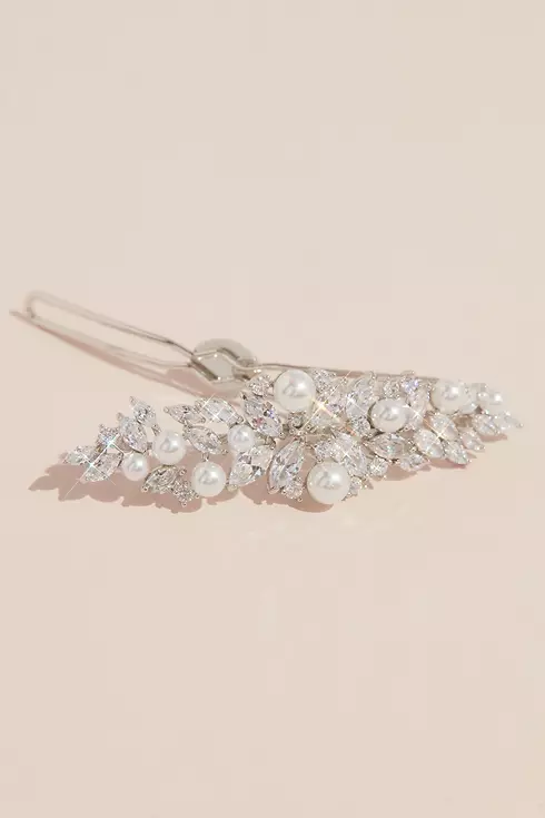 Leafy Cubic Zirconia and Pearl Hair Pin Image 1