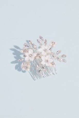 Handwired Floral Crystal Spray Comb with Pearls